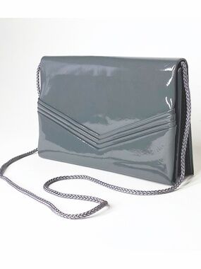 Gray Patent Vintage 70s 80s Handbag geometric chevron slate grey pop new wave